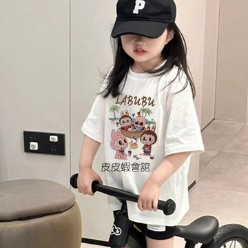 女童卡通labubu短袖 可愛兒童短袖t恤 夏季童裝上衣女 拉布布兒童衣服 女童百搭白色T恤