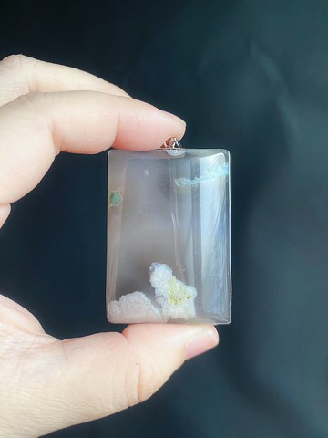 櫻花瑪瑙 灰冰 素雅花 S925銀鑲拖  古典美 水中花 項鍊 天