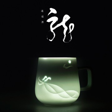 山水間龍鳳玲瓏杯景德鎮陶瓷杯馬克杯家用辦公創意中國風杯子定制