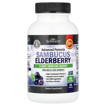 BioSchwartz, 接骨木果，含鋅和維生素 C，60 粒膠囊