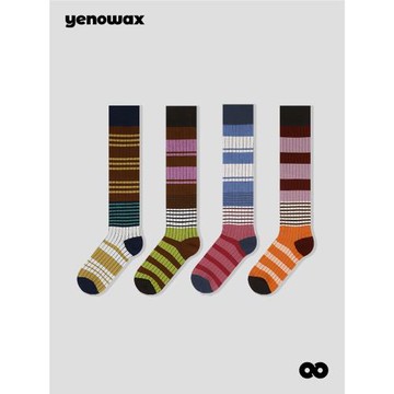 春秋季長筒襪女ins風小腿壓力襪彩色條紋撞色jk半腿襪可愛地板襪