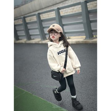 66公主女童衛衣加絨兒童秋裝2025新款洋氣秋季網紅女孩連帽上衣潮