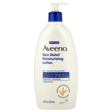 Aveeno, 皮膚舒緩保濕乳，適合乾燥、極乾燥皮膚，敏感皮膚，無香，18 液量盎司（532 毫升）。