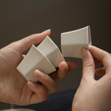 草木灰六角茶杯陶瓷主人杯單個品茗杯功夫茶具聞香喝茶品茶個人杯