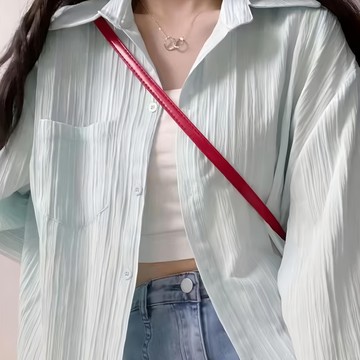 肌理感寬鬆透氣防曬襯衫  不適用  淺藍