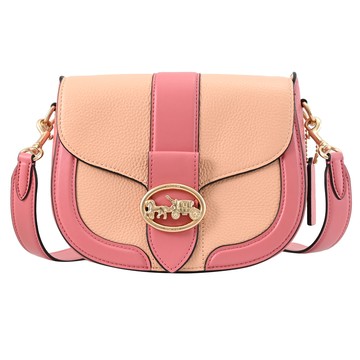 COACH C8296 Georgie 馬車LOGO撞色翻蓋馬鞍包.玫粉