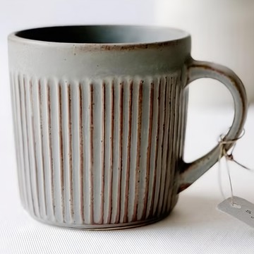 SALIU 手工刻紋馬克杯 約280ml 日本製造 可使用微波爐和洗碗機  藍灰色  1個