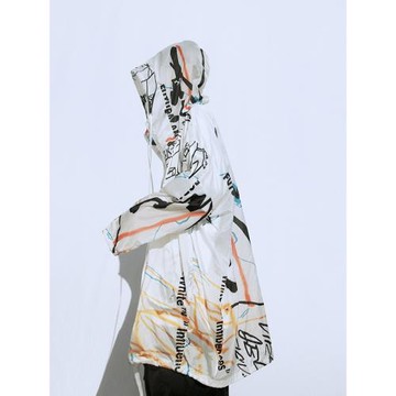 oversize超薄透氣冰絲防曬衣男夏季薄款風衣中長款大碼涂鴉外套潮
