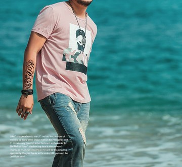 FINDSENSE H1 2018 夏季 新款 潮胖子個性印花 加肥 加大碼粉色T恤 透氣寬鬆短袖 時尚休閒上衣 潮男