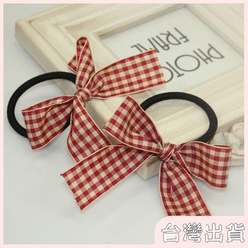 ✨臺灣出貨✨【飾飾如意】格子髮飾日系少女風蝴蝶結髮圈可愛百搭絲帶髮飾布藝發繩 ins髮圈