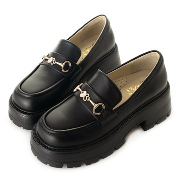 【減齡必備】愛心蝴蝶貝殼鑽輕量厚底樂福鞋 黑  LF14-42BK