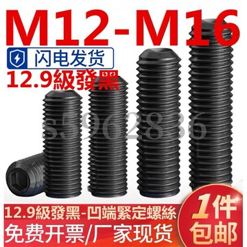 台灣發貨✅（M12-M16）黑色12.9級凹端緊定螺絲內六角螺釘無頭止付頂絲機米基米M12M14M16