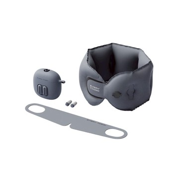 捲捲充氣旅行三件組(充氣頸枕+薄貼眼罩+降噪耳塞) 附專屬充氣收納盒 灰色