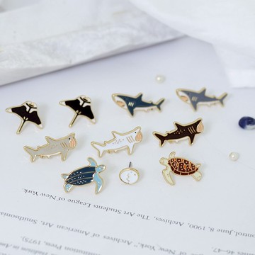 海洋生物 腦海工作室 全系列混搭耳環 鯊魚 魔鬼魚 海龜 低敏鋼針