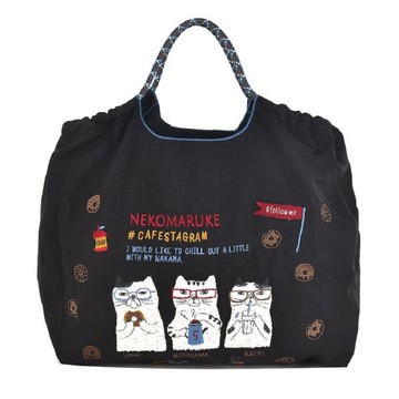 Kusuguru Japan 大款 肩背傘繩包 戶外輕量防潑水提袋三種用法-黑