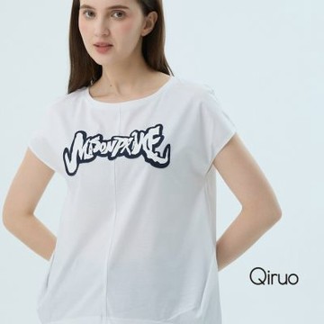 Qiruo 奇若專櫃女裝白色上衣7118A 字母純棉T桖