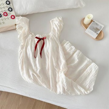 奶杏色短袖帶胸墊一體睡裙夏季女款2025新款甜美睡衣裙女士家居服