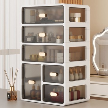 公司貨附發票 置物架 收納架 抽屜式化妝品收納盒防塵家用梳妝臺收納置物架桌上放護膚品收納柜 快速出貨