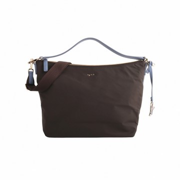 agnes b.  金草寫LOGO 尼龍可手提/斜背兩用包(深褐綠)