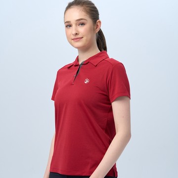 【WILDLAND荒野】女彈性POLO雙色抗uv排汗衣波爾多紅色