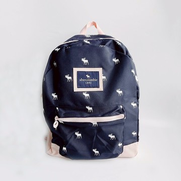 美國百分百【Abercrombie & Fitch】後背包 肩背包 尼龍 AF 麋鹿 書包 女款 深藍 AX51