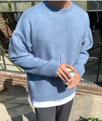 FINDSENSE X 男生新品圓領純色毛衣針織衫可外穿打底衫外套