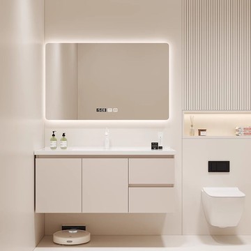 奶油實木多層簡約浴室柜組合陶瓷一體智能洗漱衛生間洗臉盆洗手盆 y8051