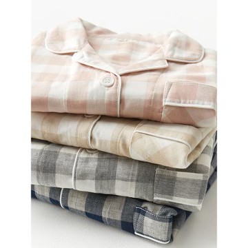 格子日系睡衣女士春秋季純棉紗布情侶家居服全棉格子長袖男套士裝