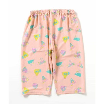 日本 BREEZE - 透氣舒適網眼印花七分褲-線條人物-粉紅