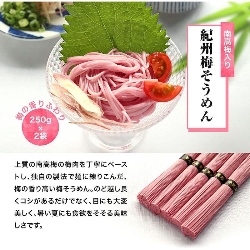 食品 ふみこ農園 古式熟成 手延べ 紅白そうめん1kgセット めんつゆ10食付 御中元や贈答品にピッタリ 紀州南高梅肉入 梅そうめん＆熟成そうめん