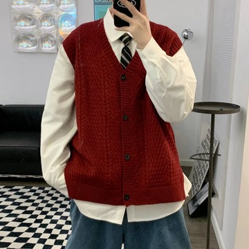 𝒚𝒐𝒖𝒓® 𝒔𝒕𝒖𝒅𝒊𝒐|M-2XL 黑/紅 高品質 復古日係 休閒 酒紅色  無袖馬甲 學院風 針織背心 0121