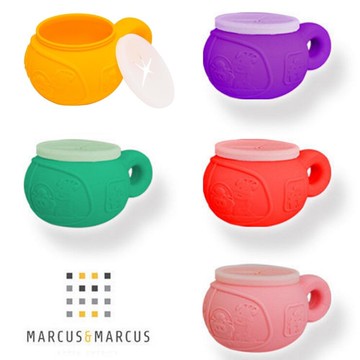 加拿大MARCUS&MARCUS動物樂園矽膠幼兒點心杯(長頸鹿黃/大象綠/鯨魚紫/獅子紅/粉紅豬)