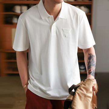 Wuluwear 美式休閒200g刺繡短袖POLO衫男士夏季微落肩涼感翻領TEE