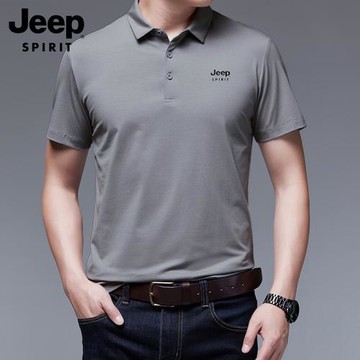 吉普JEEP短袖POLO衫男中年夏季棉質彈力舒適寬松大碼翻領商務t恤