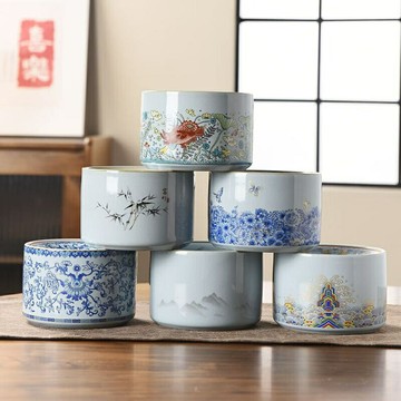 【防飛灰輕奢】茶渣缸 茶水缸 菸灰缸 茶具 茶盤配件 陶瓷漏斗設計 辦公室家用 高級感擺件 大容量易清洗