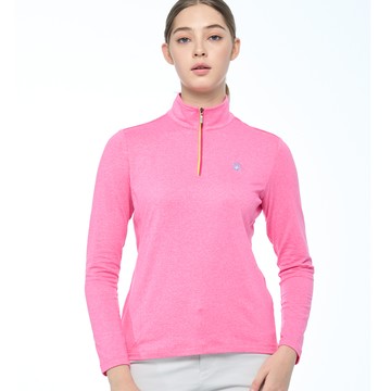 【WILDLAND荒野】女彈性雙色半開襟拉鍊衣蜜粉紅