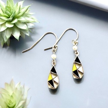 純銀 幾何  925 淡水珍珠 防敏感耳環