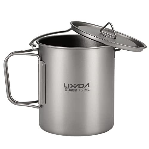 Lixada Titanium Water Mug Cup with Lid and Foldable Handle Ultralight 750ml Pot Portable Outdoor Camping Cooking Picnic