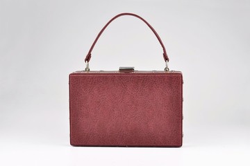 简约輕復古手提包 晚宴包 迷你手提箱 酒紅色