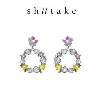 Shiitake 綻放系列法式浪漫花環琺瑯滴釉小花耳釘