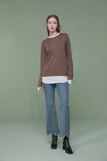 云朵感毛線針織長袖上衣,四季百搭可機洗,假美拉德咖色拼色設計