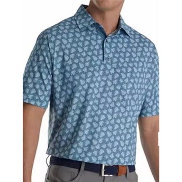 高爾夫男裝短袖T恤時尚印花彈力功能性速干透氣球衣