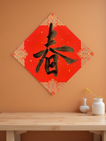 單字-春  行書 手寫春聯  斗方  馬年春聯