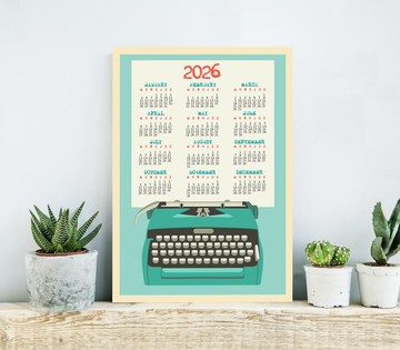 2026年月曆，辦公室裝飾特大尺寸藍色