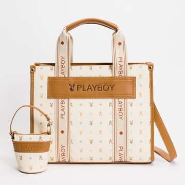 PLAYBOY - 方形手提包附長背帶 Dynamic系列 - 米色/532-5201-01-6