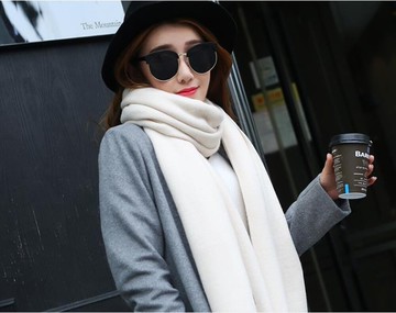 圍脖女 圍巾女純色針織白色學生韓版百搭原宿圍脖女軟妹厚   瑪麗蘇