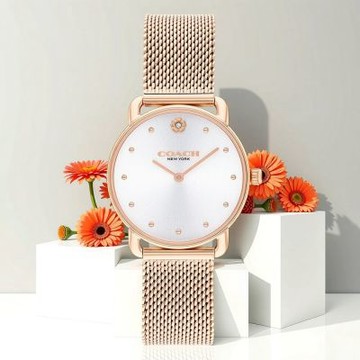 COACH Elliot 經典山茶花米蘭帶女錶 手錶 七夕寵愛季 送禮推薦-玫瑰金框/27mm CO14504222