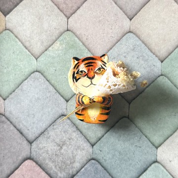老虎花束胸章 冰箱貼兩用 磁鐵 別針