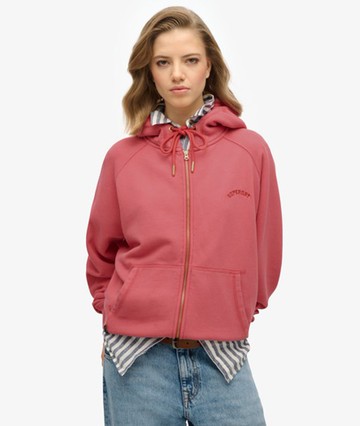 Superdry Women's Essential Logo Oversized Raglan Zip Hoodie Red Size: 10