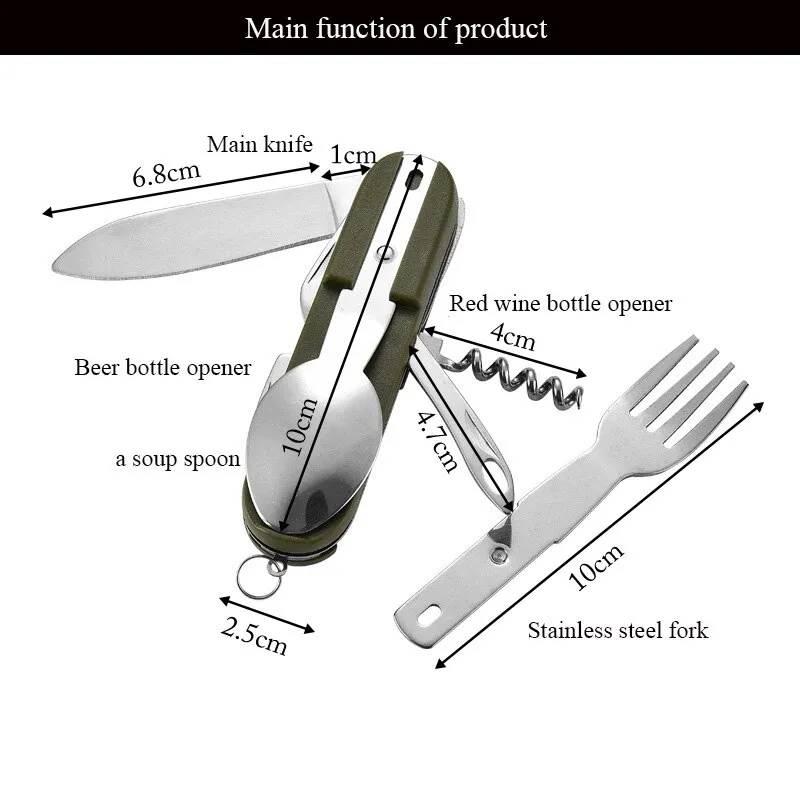 キャンプ 多機能屋外テーブルウェアステンレス FOLDABLE フォーク スプーンナイフ ピクニック キャンプ ハイキング ツーリング 食器付き つ